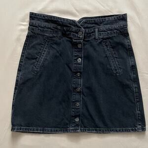 Black Denim Button-Front Skirt
